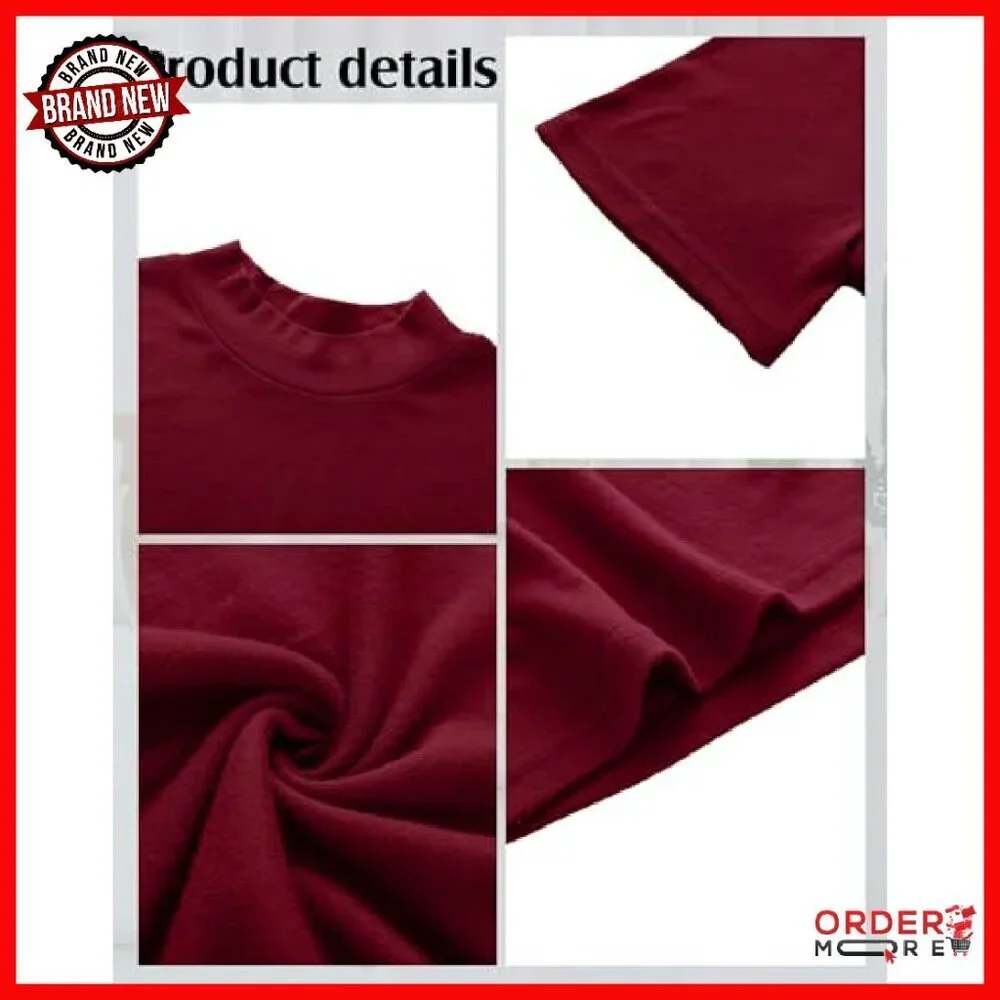 Men's Short Sleeve Mock Turtleneck Shirts, Slim Fit, 95% Cotton, Medium